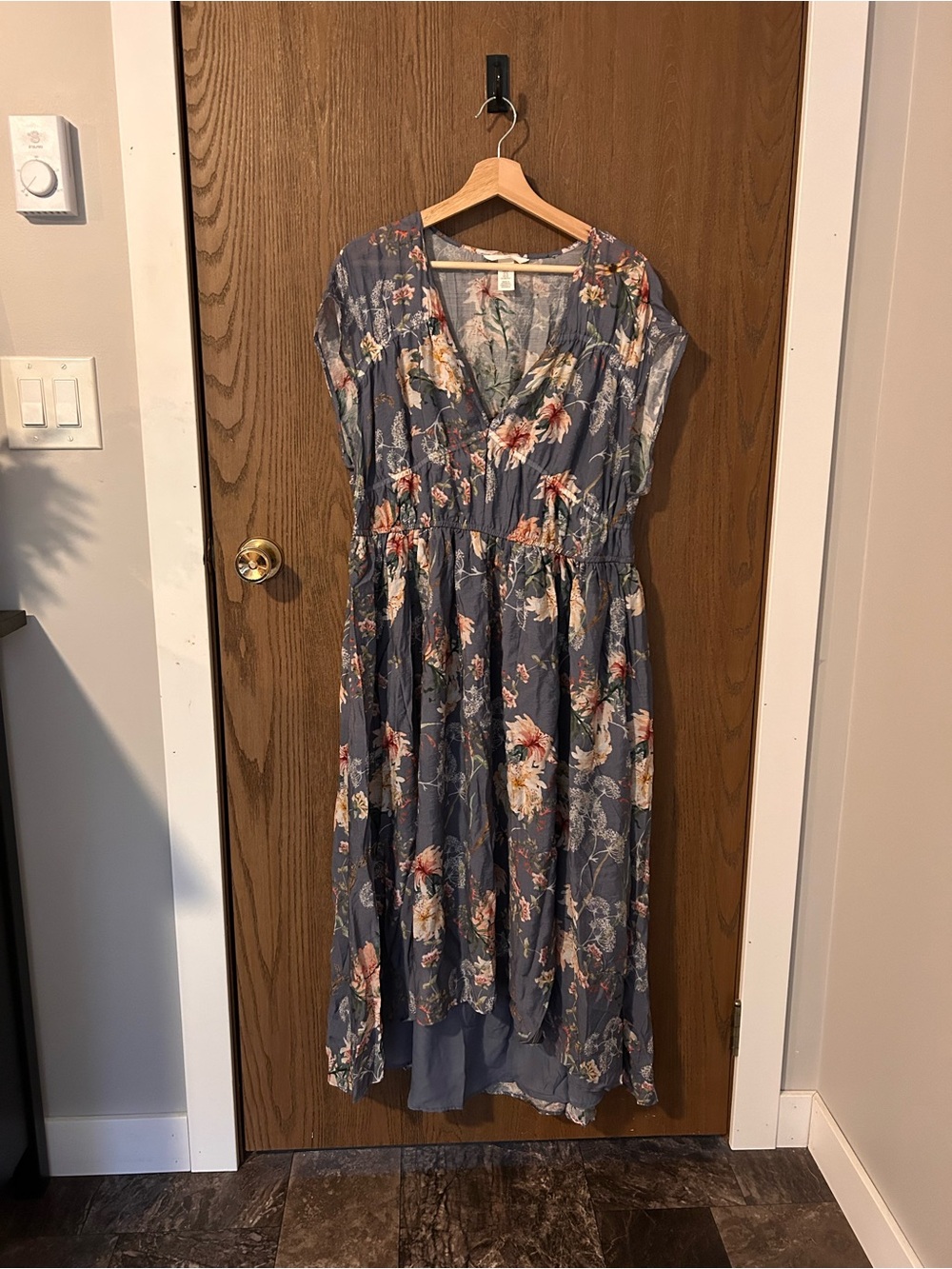 H&M Slate Blue Floral V-Neck High-Low Dress